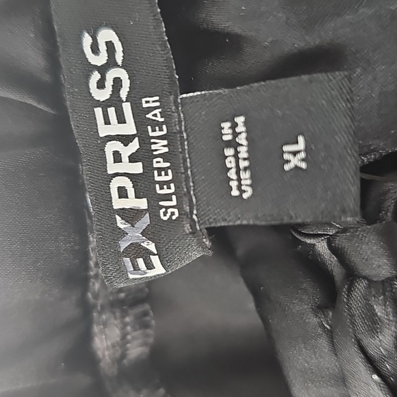 Express Satiny Loungewear Pajama Pants w Drawstring Waist Front Pockets Black - Picture 3 of 11